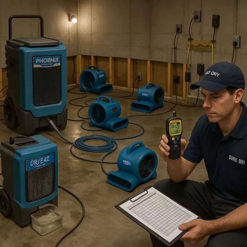 Structural Drying and Dehumidification process in Plainville, MA